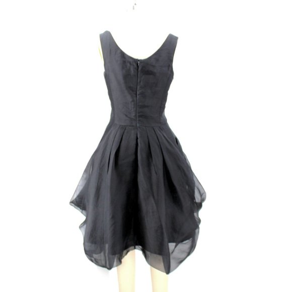 GARY GRAHAM Black Silk Organza Fit Flare Cocktail Layered Dress Pockets USA SZ 6 - Picture 8 of 15